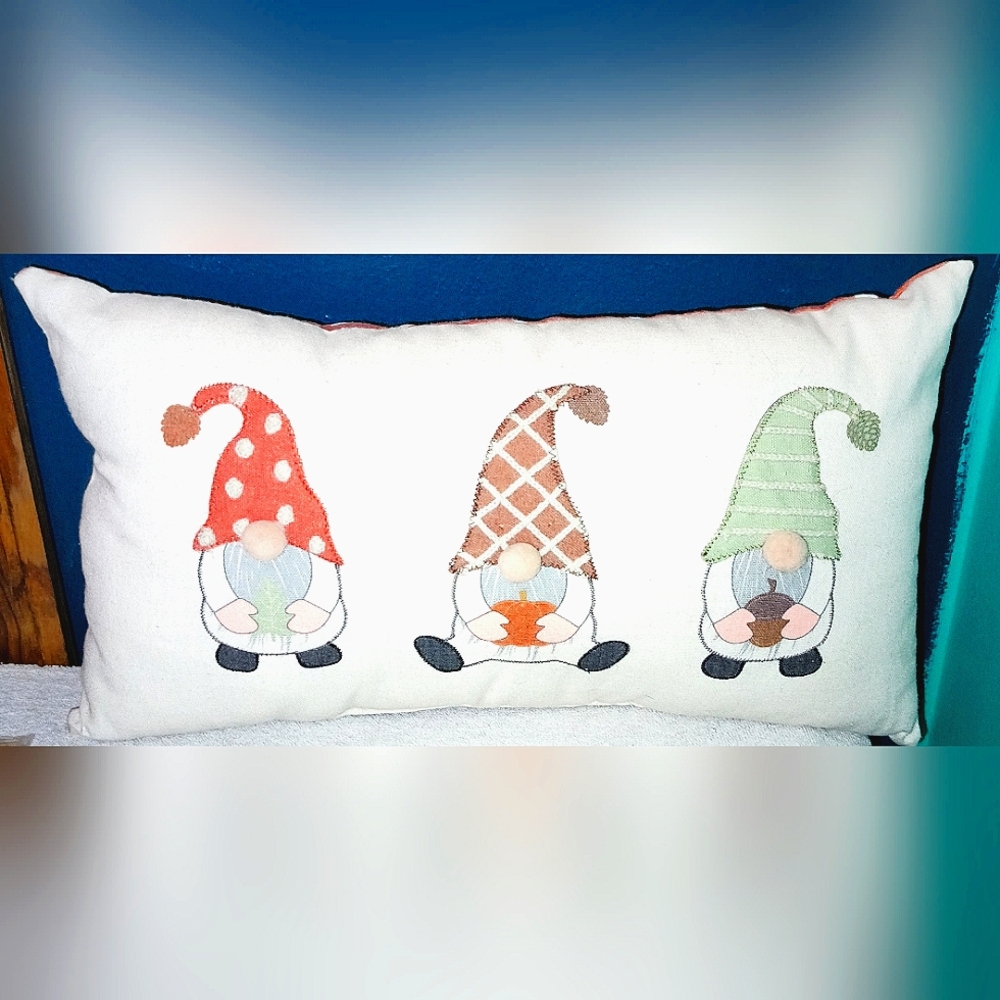 Fall Gnomes  Embroidered Throw Pillow